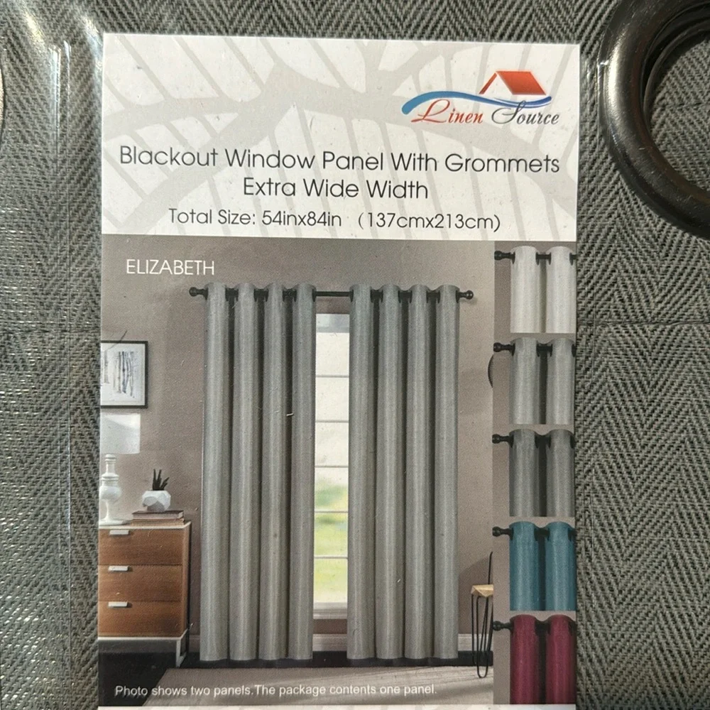 Elizabeth Charcoal 1 blackout window panel with grommets extra wide